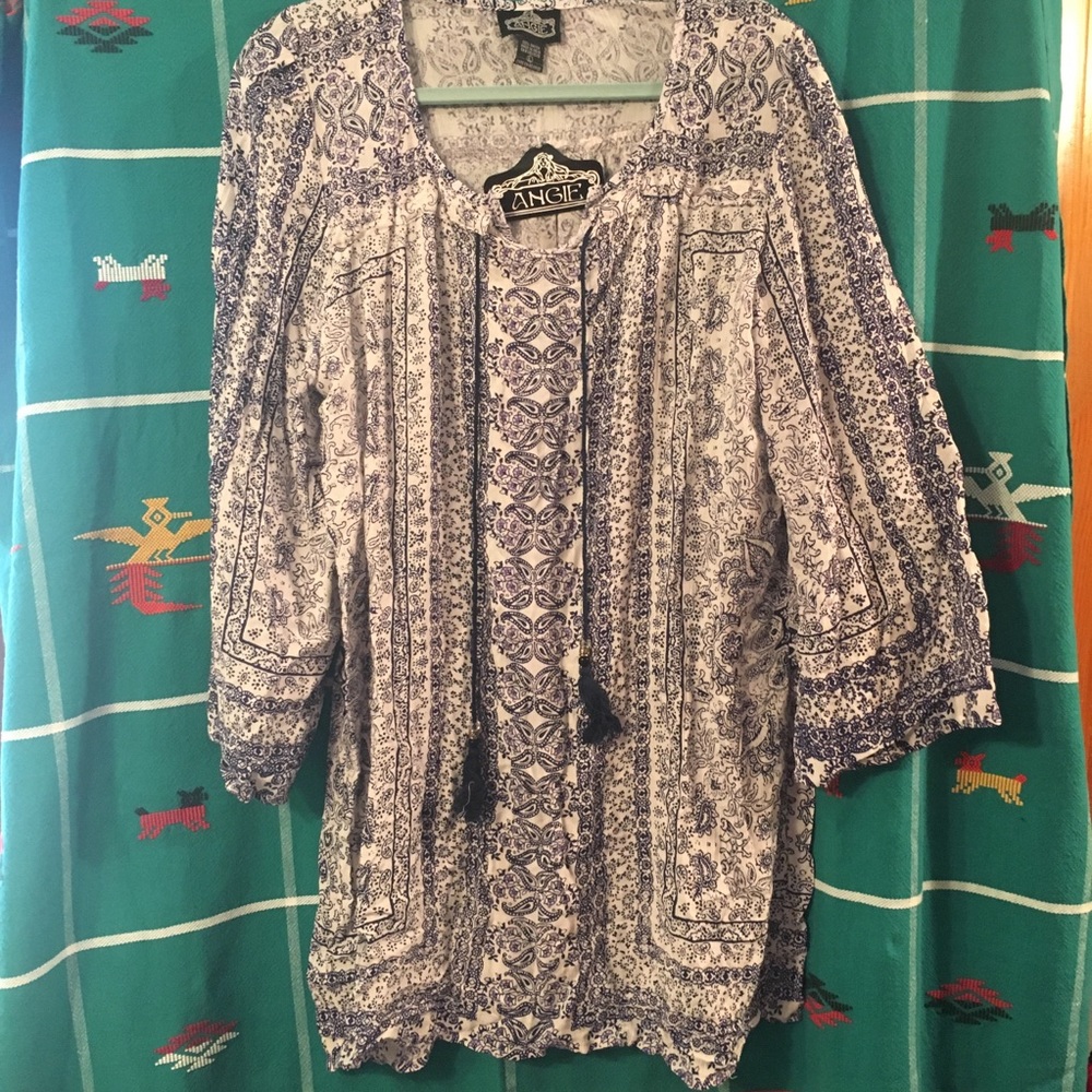 NWT Navy & White Angie Tunic w/ drawstrings sz L